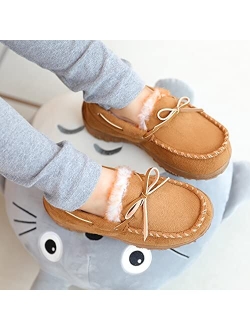 NCCB Boys Slippers Girls Slippers Memory Foam Moccasin Shoes Furry Plush Lining Non Slip Indoor Outdoor Boys Slippers for Big Kids Little Kids