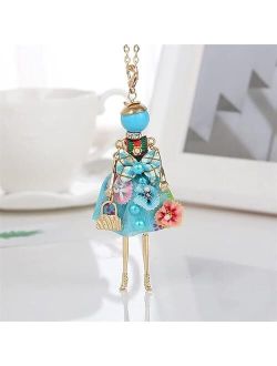 Generic Statement Flower Doll Necklace Dress Handmade French Doll Pendant Alloy Girl Women Flower Fashion Jewelry