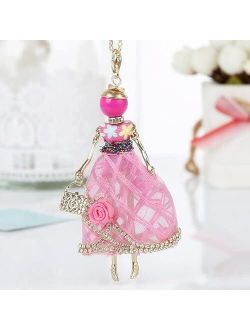 Generic Statement Flower Doll Necklace Dress Handmade French Doll Pendant Alloy Girl Women Necklace Fashion Jewelry