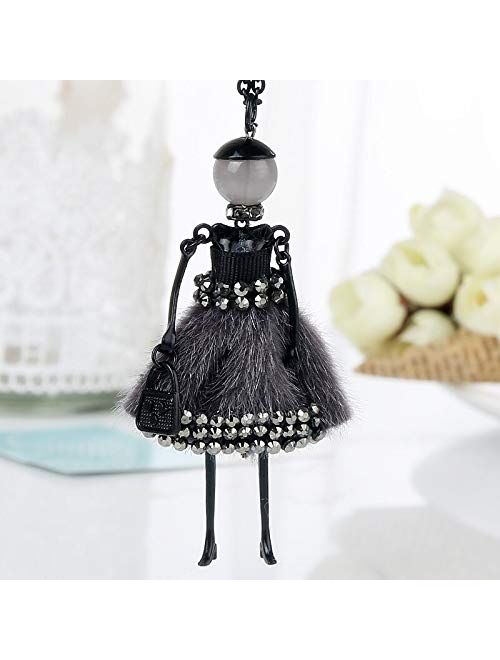Generic Statement Fur Doll Necklace Dress Handmade French Doll Pendant Alloy Girl Women Flower Fashion Jewelry