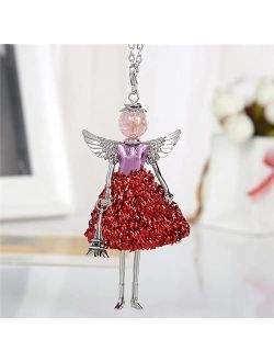 Generic Handmade Statement French Doll Necklaces Maxi Long Chain Pendant Alloy Wing Dress Girls Women Accessories