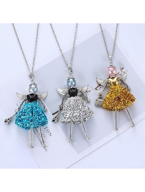 Generic Handmade Statement French Doll Necklaces Maxi Long Chain Pendant Alloy Wing Dress Girls Women Accessories