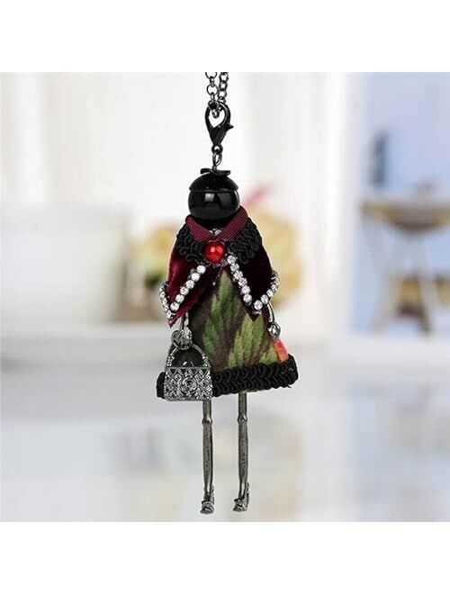 Generic Statement Flower Doll Necklace Dress Handmade French Doll Pendant Alloy Girl Women Flower Fashion Jewelry