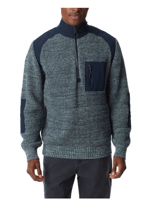 BASS OUTDOOR Men's Quarter-Zip Long Sleeve Pullover Patch Sweater