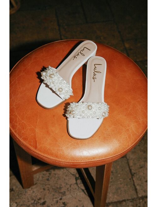 Lulus Adelaide White Pearl High Heel Slide Sandals