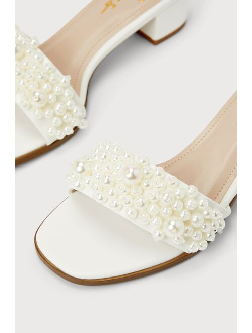 Lulus Adelaide White Pearl High Heel Slide Sandals