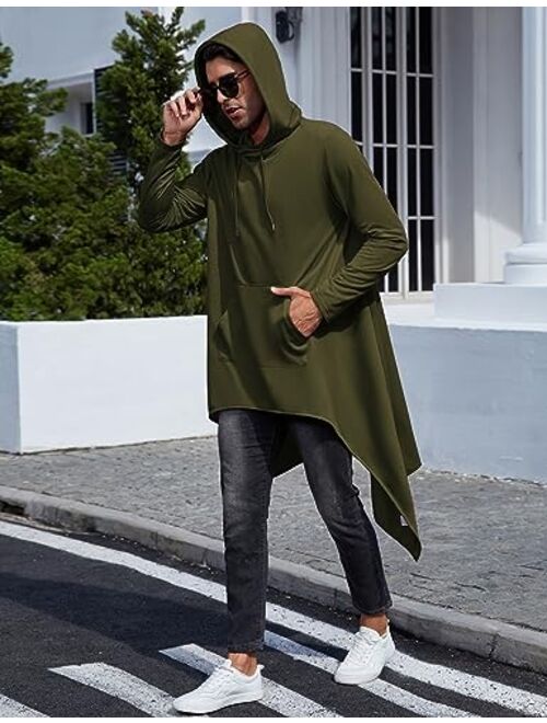 TURETRENDY Men's Hooded Cloak Casual Long Pullover Hoodie Cape Hip Hop Sweatshirt with Pocket