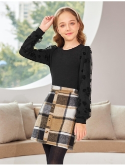 Girl's Skirt Sets Casual Fall Outfits Corduroy Skirt and Long Sleeve Rib Knit Shirt Tops Trendy 2 Piece Clothes
