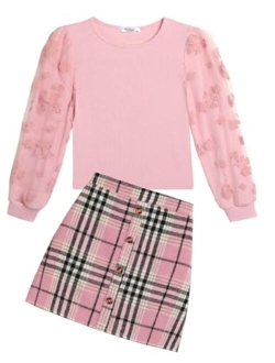 Girl's Skirt Sets Casual Fall Outfits Corduroy Skirt and Long Sleeve Rib Knit Shirt Tops Trendy 2 Piece Clothes