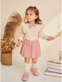 Cozy Cub 2pcs Baby Girl Cute Ruffle Hem Long Sleeve Sweater And Pleated Knit Skirt