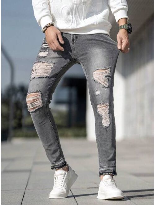 Shein Manfinity LEGND Men'S Ripped Raw Edge Jeans