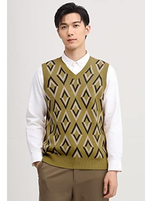 Zhilifs Mens V-Neck Knitted Sweater Vest Sleeveless Pullover Knitwear Loose Fit Sweater Tops