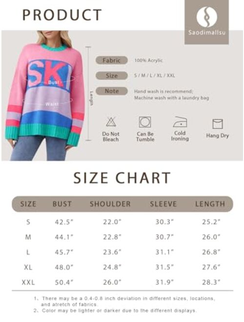 Saodimallsu Womens Color Block Oversized Sweater Ski Print Fall Trendy Crew Neck Long Sleeve Pullover Sweaters Knit Tops