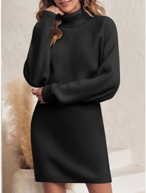 Saodimallsu Womens Turtleneck Sweater Dress Oversized Ribbed Knit Bodycon Batwing Long Sleeve Pullover Dresses
