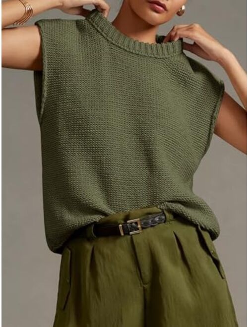 Saodimallsu Womens Sleeveless Crewneck Sweaters Ribbed Knit Tank Tops 2024 Trendy Sweater Vest