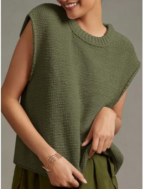 Saodimallsu Womens Sleeveless Crewneck Sweaters Ribbed Knit Tank Tops 2024 Trendy Sweater Vest