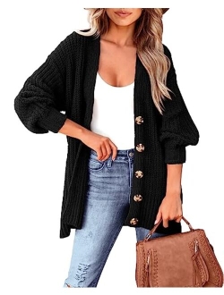MASCOMODA Women's Long Sleeve Oversized Cable Knit Sweater Cardigan 2023 Fall Open Front Button Down Chunky Knit Outwear Coat