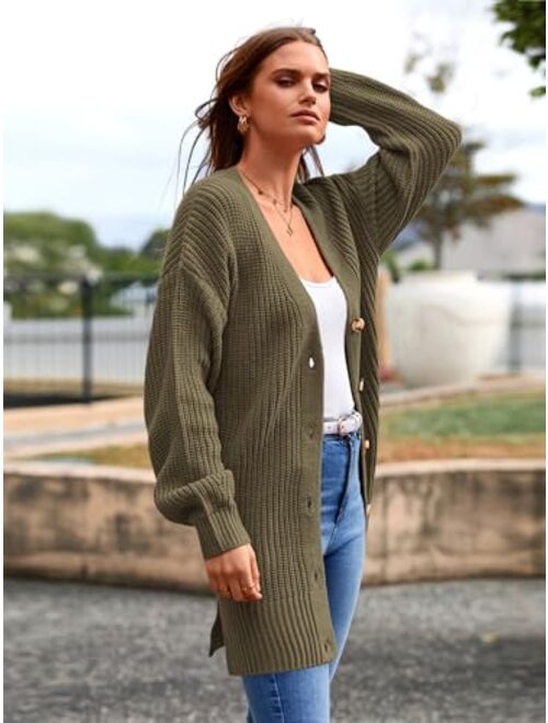 MASCOMODA Women's Long Sleeve Oversized Cable Knit Sweater Cardigan 2023 Fall Open Front Button Down Chunky Knit Outwear Coat