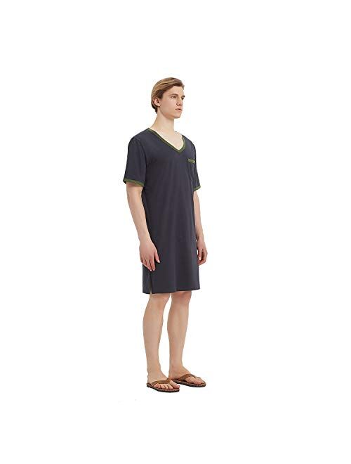 Mucwer Men's Cotton Nightshirt Short Sleeve Pajamas Comfy Soft Breathable Sleep Shirt Nightgown