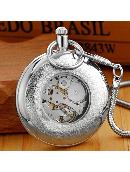 Dentily Vintage Silver Stainless Steel London Design Mechanical Hand-Wind Pocket Watch Mens Watches