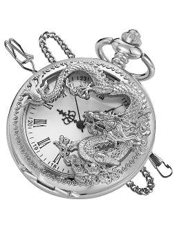 Alwesam Engraved Pattern Design Quartz Pocket Watch Roman/Arabic Numerals for Birthdays Xmas Best Gifts
