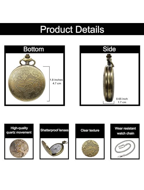 SIMAOTE Vintage Pocket Watch, Gravity Falls - Bill Cipher Pocket Watch with Chain for Men Women