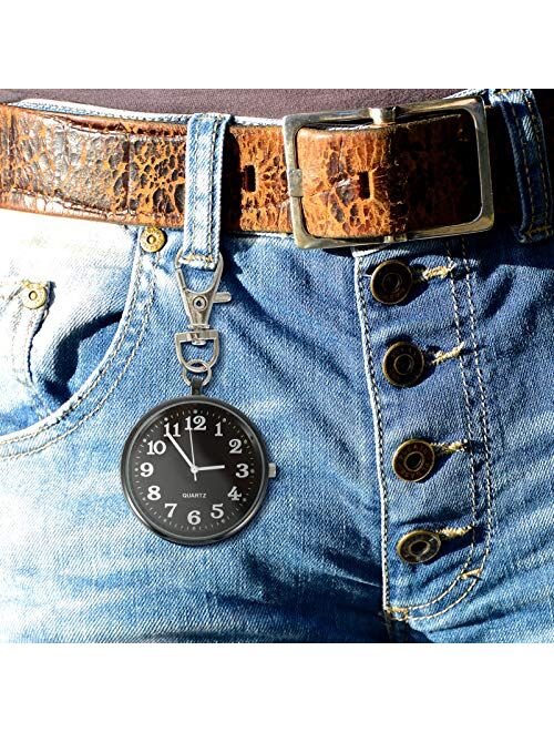 iplusmile Clip on Pocket Watch Open Face Watch with Key Buckle Portable Unisex Digital Watch for Students Men Doctor Nurses Women