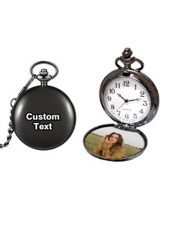 LAIFU Personalized Pocket Watches for Men Women with Photo & Text Custom Engraved Quartz Pocket Watch with Chain