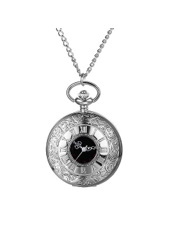 Lancardo Vintage Pocket Watch for Men Women Hollow Engraving Roman Number 24-Hour Pocket Watch with Chain for Halloween