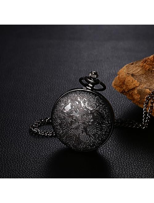Lancardo Vintage Pocket Watch for Men Women Hollow Engraving Roman Number 24-Hour Pocket Watch with Chain for Halloween