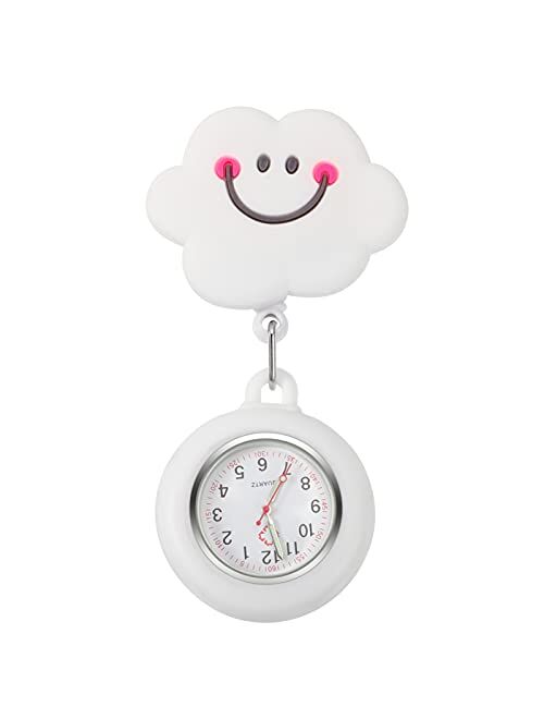 iplusmile Retractable Nurse Watch with Second Hand for Nurses Clip on Lapel Watch Digital Watch Cute Smile Pocket Watch for Nurses Doctors Students Women
