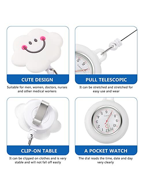 iplusmile Retractable Nurse Watch with Second Hand for Nurses Clip on Lapel Watch Digital Watch Cute Smile Pocket Watch for Nurses Doctors Students Women