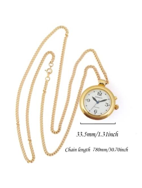 SHMIOU English Talking Watch for Women Pendant Golden Round Bezel for Senior Blind Visually Impaired Analog Voice with Alarm Date Output