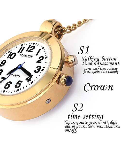 MAUJOY Talking Keychain Watch American English Women's Pendant Talking Watch Speaks The Time, Date Alarm time for Elderly, Visual Impaired or Blind