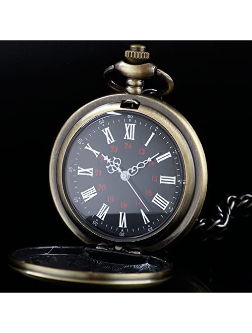 Tiong Smooth Vintage Alloy Pocket Watch with Chain Roman Numerals Scale