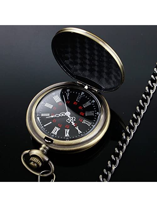 Tiong Smooth Vintage Alloy Pocket Watch with Chain Roman Numerals Scale