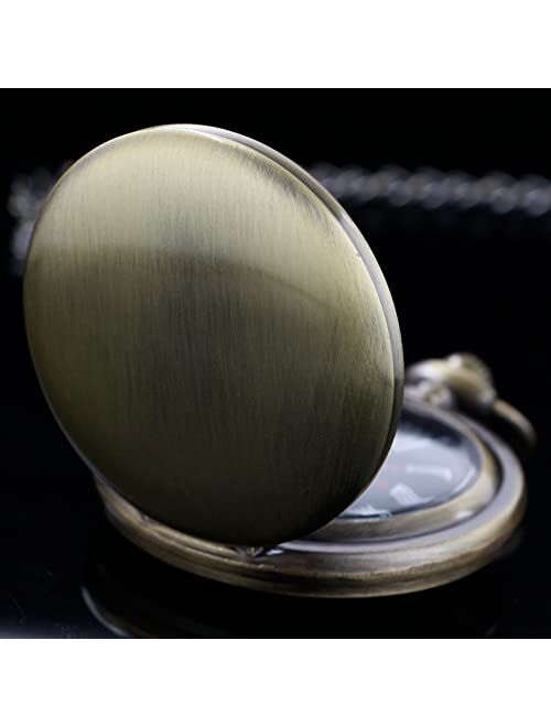 Tiong Smooth Vintage Alloy Pocket Watch with Chain Roman Numerals Scale