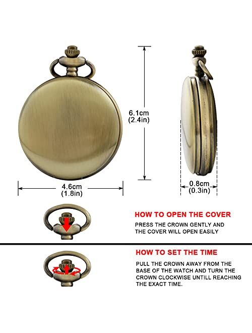 Tiong Smooth Vintage Alloy Pocket Watch with Chain Roman Numerals Scale