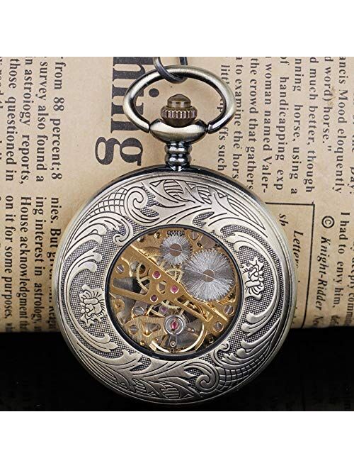 Dentily Hand Winding Hollow Roman Numerals Mechanical Pocket Watch Steampunk Mens Watches