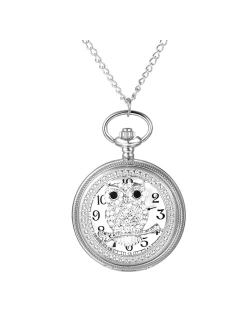 Avaner Women's Pocket Watch Skeleton Owl Pocket Watches Pendant Necklace Rhinestone Watch