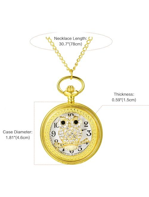 Avaner Women's Pocket Watch Skeleton Owl Pocket Watches Pendant Necklace Rhinestone Watch