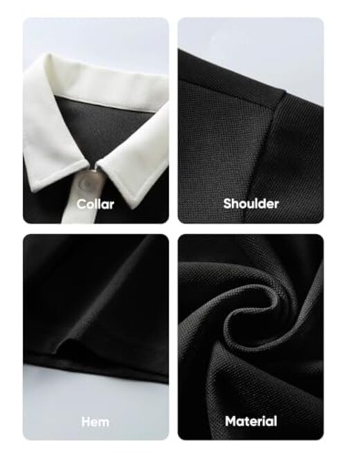 JMIERR Men's Polo Shirts Short Sleeve Quarter Button Casual Waffle Knit Polo Shirt Tennis T-Shirt