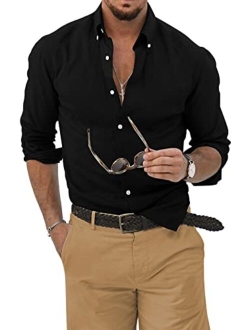JMIERR Mens Cotton Linen Button Down Shirt Casual Stylish Long Sleeve Business Dress Shirts