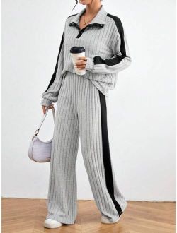 SHEIN Essnce Color Block Casual 2pcs/set Outfit