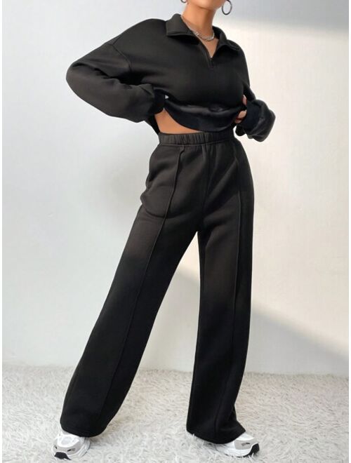 Women's Solid Color Sweatshirt And Jogger Pants Two Piece Set