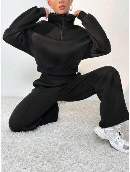 Women's Solid Color Sweatshirt And Jogger Pants Two Piece Set