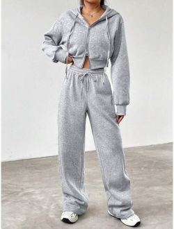 SHEIN EZwear Women's Gray Hooded Two-piece Set