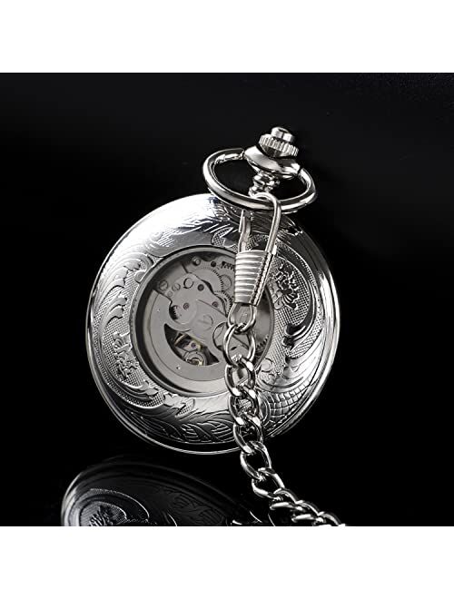 Realpoo Classic Bronze/Black Mechanical Pocket Watches, Mechanical Vintage Bronze/Black Mechanical Pocket Watches Roman Numerals Black Dial Watches