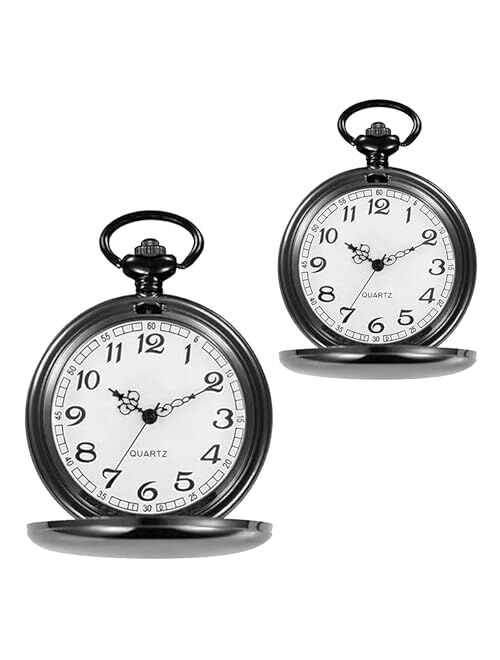 alladaga Set of 2 Classic Pocket Watch with Chain for Men and Women