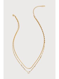 Luxe Personality Gold Rhinestone Herringbone Layered Necklace